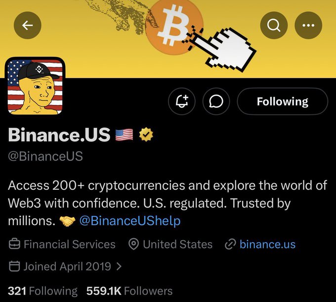 The image shows a Twitter post about Bitcoin, which has been edited by Binance US. The post now reads "BREAKING: Binance US changes PFP to Wojak after spot listing $WOJAK - 6th listed meme on Binance US in history". This change in the post's title indicates that the original title was a misspelling of Bitcoin, and it has been edited by Binance US. The post also mentions that the hashtag #bitcoin is being used to promote Bitcoin.