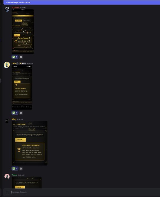 A Discord conversation in the #lounge channel shows multiple users (SCDPAR, Ada, Mbay, Fives) discussing Zcash wallet addresses between 9:00-10:16 AM, with pinned messages and shared wallet receiving addresses visible in the chat. The image relates to the post by illustrating an early discussion about managing multiple shielded Zcash addresses within a single wallet to prevent tracing.
