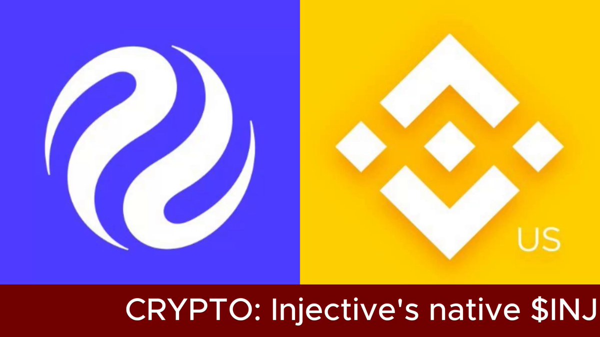 The image features two logos, one blue and one yellow, with white text below them. The blue logo reads "Crypto:: injective's native token has surged 12% following the official launch of @BinanceU.S." This suggests that a cryptocurrency has gained significant popularity or value recently.