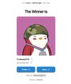 A profile card titled "The Winner is" displaying a cartoon character with a green cap, labeled "Onespirit65" with "Follower" and "Twitter" tags.