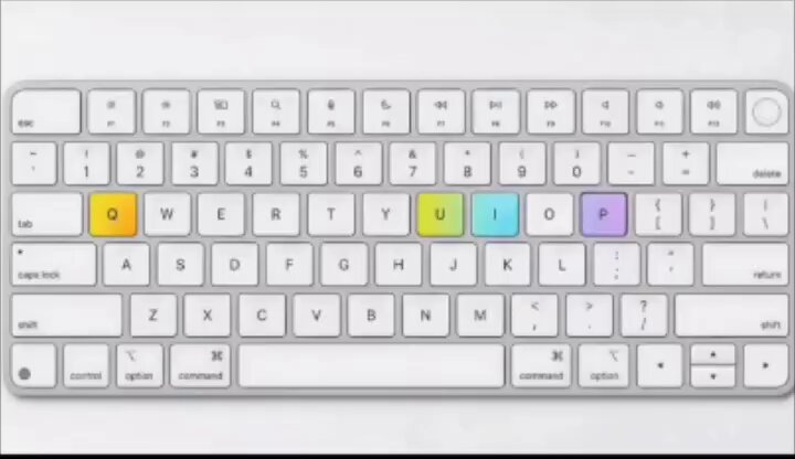 The image shows a close-up view of a white keyboard with colorful keys arranged in rows. The keyboard has a QWERTY layout, which is typical for most computer keyboards. The focus of the image is on the keyboard itself, rather than any additional content or context provided by the caption.