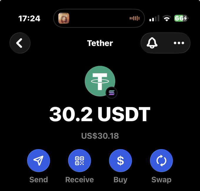 A screenshot of a crypto wallet showing a Tether (USDT) balance of 30.2 USDT (US$30.18), demonstrating the user's holdings in relation to a $30 SOL giveaway contest.

The post is soliciting wallet addresses for a giveaway, and the image displays the user's current USDT balance of approximately $30—roughly matching the total giveaway prize pool of $30 ($15 × 2 winners).