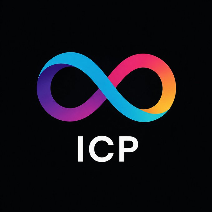 The ICP logo (Internet Computer Protocol) displayed as a colorful gradient infinity symbol in rainbow hues against a black background.