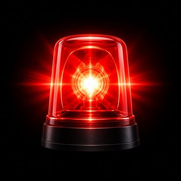 A bright red emergency warning light or alarm beacon glowing intensely against a black background.