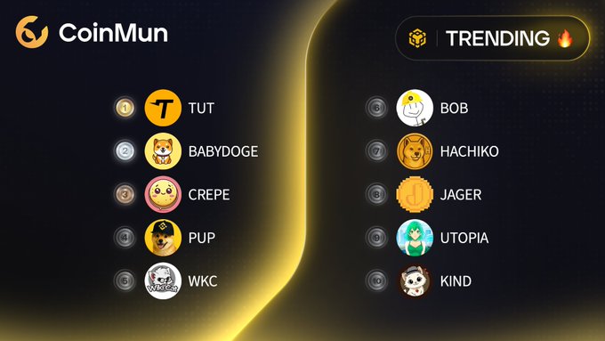 The image features a poster for CoinMun, which displays a list of cryptocurrency names along with their corresponding symbols. The poster also includes a list of popular cryptocurrency trends and a list of cryptocurrency tokens. The focus of the poster is on the trend of "tutoring" or "babydope", as well as the token "tutoring".