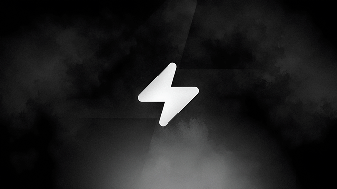 A white lightning bolt icon centered on a dark, smoky black background, symbolizing speed and power to visually reinforce the post's call for high-performance developer talent for Trench.