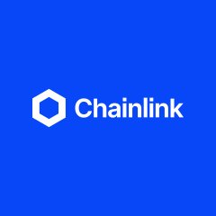 The image displays the Chainlink logo—a white hexagon next to the word "Chainlink"—on a solid blue background. It visually represents the company mentioned in the post, where Chainlink Labs discusses the future of AI agents and robots transacting on-chain with stablecoins.