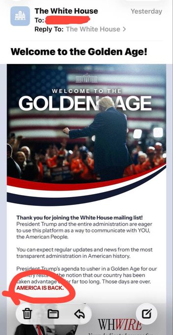 In the image, there's a message posted by the Whitehouse regarding Trump and Bitcoin. The message reads "Just got this from the Whitehouse. Our very own crypto president endorses the $AIB narrative." This text highlights the endorsement of Donald Trump in favor of Bitcoin, suggesting that he supports the currency. It also mentions that the American dream is related to Bitcoin, adding a connection between the President's stance and its implications on the cryptocurrency market.