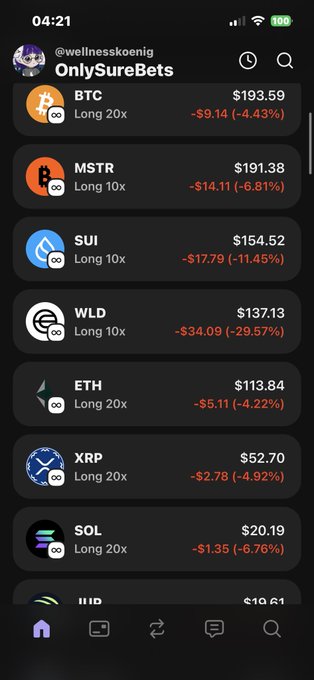 The image shows an iPhone screen displaying various cryptocurrency symbols, including Bitcoin (BTC), Ripple (XRP), Etherium (ETH), and others, as well as their current values for $19.39, $18.61, $21.58, and $2.56 respectively. In the background of the image is a post related to these symbols that reads "OnlySUREbet", which is a reference to the cryptocurrency trading platform OnlySUREBET. This implies that this post could be from someone who has been using or discussing their experiences with the crypto market, and possibly considering some investment strategies.