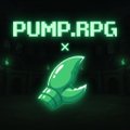 The image shows a promotional graphic for the "PUMP.RPG" project, featuring a stylized green glowing crystal or gem with the text "PUMP.RPG" and an "x" symbol, suggesting a crossover or partnership. This aligns with the post announcing the team's migration to Clawpump for the AnsemHack event, highlighting their move into the Clawrena gaming ecosystem on Solana.