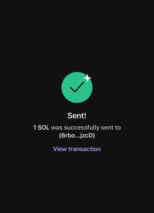 The image shows a black background with a green circle that has a white star inside. The text "Sent!" is displayed above the circle, indicating that someone has sent an email or message. Below the circle, there's a purple box containing more information about the email sent and its success status.