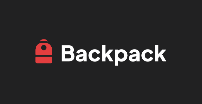The 'Backpack' logo featuring a red backpack icon next to white text on a dark gray background.