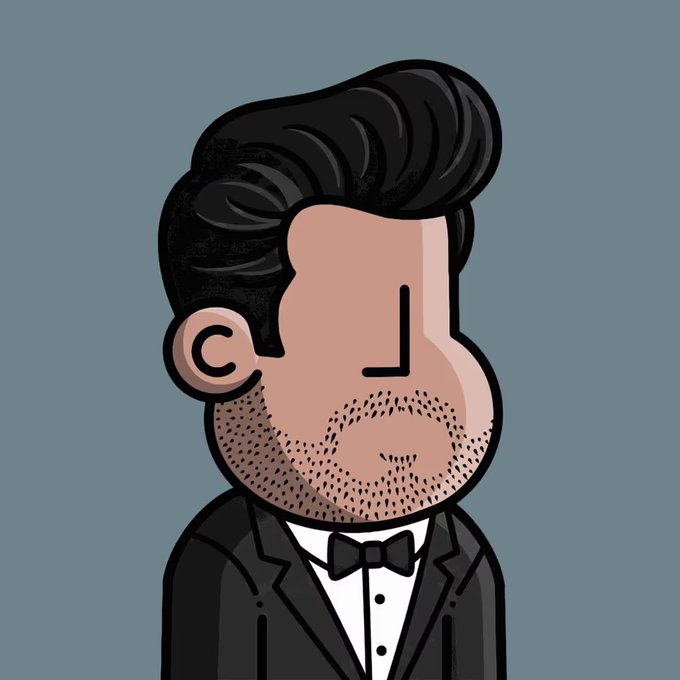 The image features a cartoon character wearing a suit and bow tie with a mustache and goatee. The character appears to be a man dressed for a formal event or occasion. The caption "If you hold NPC, just pfp it." suggests that this is likely an advertisement or promotional material related to the character's role in a video game or other form of digital media.