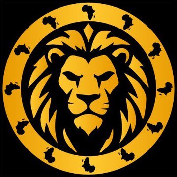 A bold circular emblem features a stylized lion's face in black silhouette against a vibrant orange background, surrounded by a decorative border with small repeating shapes. The lion imagery aligns with the post's praise for $AMEM (the African Meme coin), symbolizing strength and pride, which complements the author's message about backing projects with strong, thriving communities.