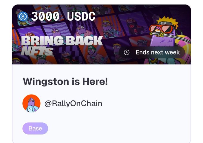 The image presents a screenshot of a Facebook page that has an infographic about Web3 and Bitcoin. The poster highlights that this change brings us back to cryptocurrency NFTs rather than simply focusing on minting and forgetting. This shift could be due to active community engagement, improved utility in the real world or creating a working ecosystem around these new forms of cryptocurrencies, as implied by the post's tagline "wingston is here!". The Facebook page is sponsored by Rally On Chain.