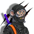 A small icon/avatar of a stylized tactical character wearing a helmet and gas mask, with a purple item slung across the back.