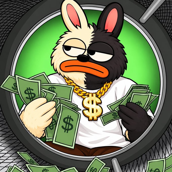 A cartoon dog with half-black, half-white fur displays dollar bills while wearing a gold Bitcoin chain necklace, viewed through a circular frame. The image plays into the accompanying post's promise of a "$BORO airdrop" by visually emphasizing themes of cryptocurrency wealth and easy money to lure potential victims of what is likely a scam giveaway.