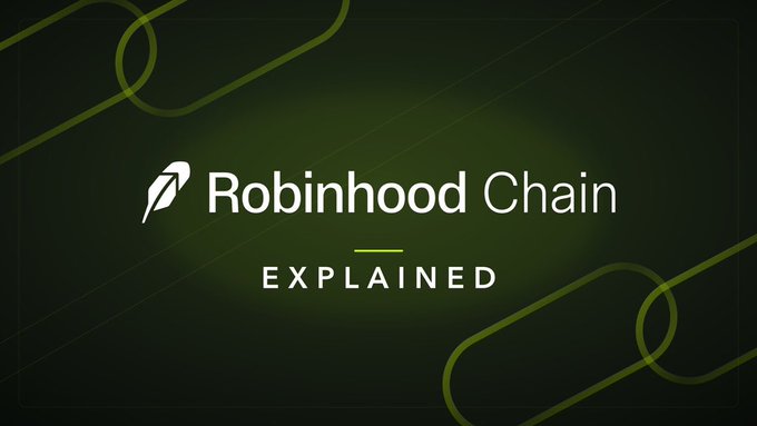Dark green graphic with chain link decorations and white text reading 'Robinhood Chain' with 'EXPLAINED' beneath it.