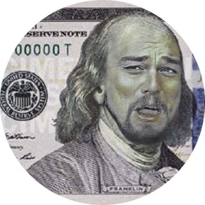 A man's face has been photoshopped onto Benjamin Franklin on a $100 bill, with the caption "My face when hackers try to brute force Fidelity and Coinbase seeds," humorously depicting a confident, almost mocking expression in response to cybersecurity threats.