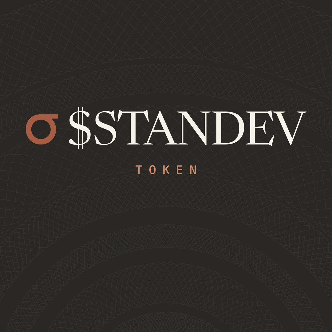 Logo for "$STANDEV TOKEN" featuring an orange sigma (σ) symbol and white text on a black background with wave-pattern mesh design.