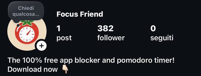 The image features a poster for an app called "Focus Friend" with a red clock on it. It appears that this app is used by someone named Focus Friend who has gained attention from their 100% free blocker and timing timer app, which was released in 2014. The poster highlights the app's unique features for those interested in using it to promote Focus Friend to their followers or social media pages.