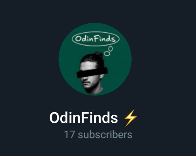 A YouTube channel profile for 'OdinFinds ⚡' showing 17 subscribers, with a logo featuring a man with a man-bun and a black censor bar over his eyes.