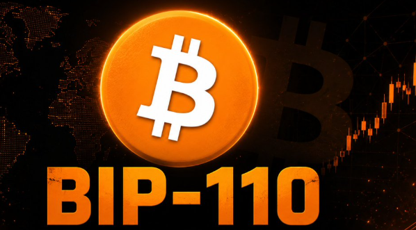 The image displays a Bitcoin logo with the text "BIP-110" overlaid on a background featuring a world map and price chart, illustrating the activation of the BIP-110 fork at block 961,632 discussed in the post.