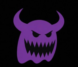 A purple cartoon monster face with horns and a jagged toothy grin, representing the Wraith character referenced in the post about Wraith hitting a new ATH on Nad.fun and the PlayStore update announcement.