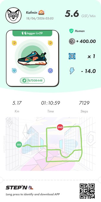 The image shows a poster for an app called "StepN" that tracks physical activity, such as walking or running. The poster displays a map of a city with various landmarks like buildings and roads, along with icons representing different types of exercise equipment. The poster also includes information about the app's features and how it works to help users track their daily steps and monitor their fitness progress.