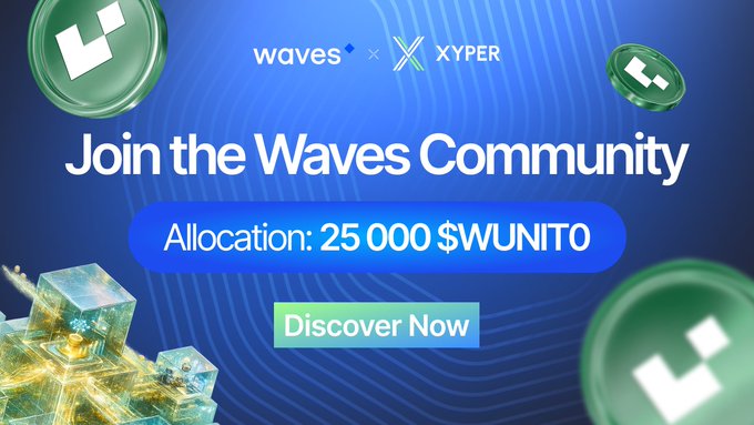 The image features a banner promoting an investment opportunity with a blue background, white text, and green coins scattered throughout. The main focus of the image is a large green circle containing a white "W" surrounded by smaller green circles. Below this, there's a description of the campaign that reads "A new campaign went live on @xypermarket There'S a 25,000 $WUNIT pool up for grabs, with up to 500 $WUNIT per post The brief is wide open break down what'S moving across Waves right now hype up @Wavesfutbol for the football crowd dig into @UnitsNetwork and the".