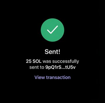 This image shows a confirmation of "Sent! 25 SOL was successfully sent to 9pQ1rS...tU5v", which directly relates to the accompanying post announcing a "25 sol to 4 people #GIVEAWAY".