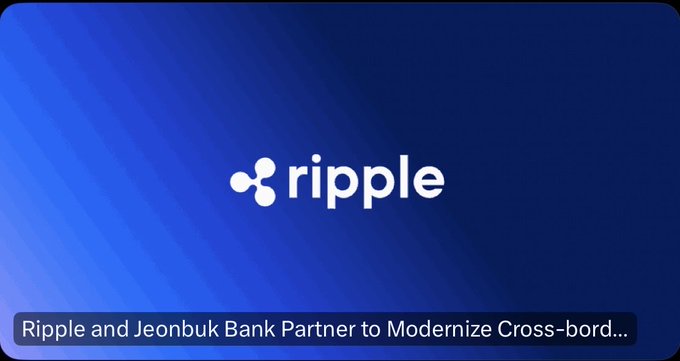 Ripple logo on a blue background with text reading "Ripple and Jeonbuk Bank Partner to Modernize Cross-bord...".