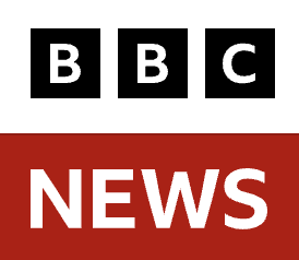 The official logo for BBC News, featuring the white letters 'BBC' inside black squares above the word 'NEWS' in white letters on a red rectangular background.