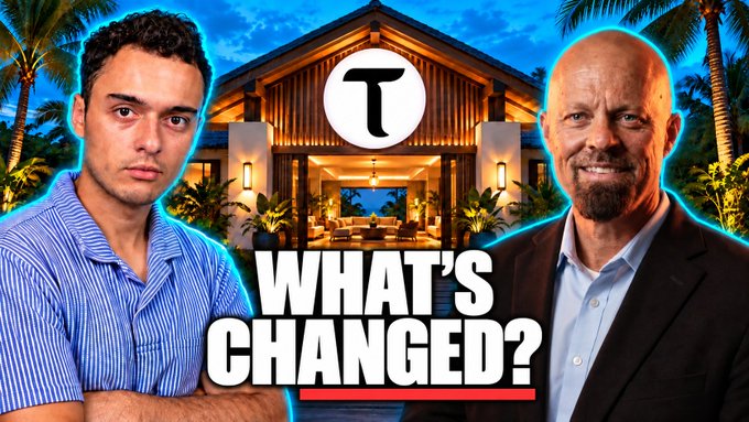 A YouTube thumbnail featuring two men in front of a tropical resort with a "T" logo and text reading "WHAT'S CHANGED?"