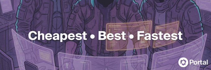 An illustration shows futuristic suited figures working at multiple computer screens with overlaid text reading "Cheapest • Best • Fastest" alongside a Portal logo. The banner reinforces the post's message about Nexus's intelligent routing capabilities, visually representing the optimization between cost, quality, and speed when consolidating multiple services into one platform.