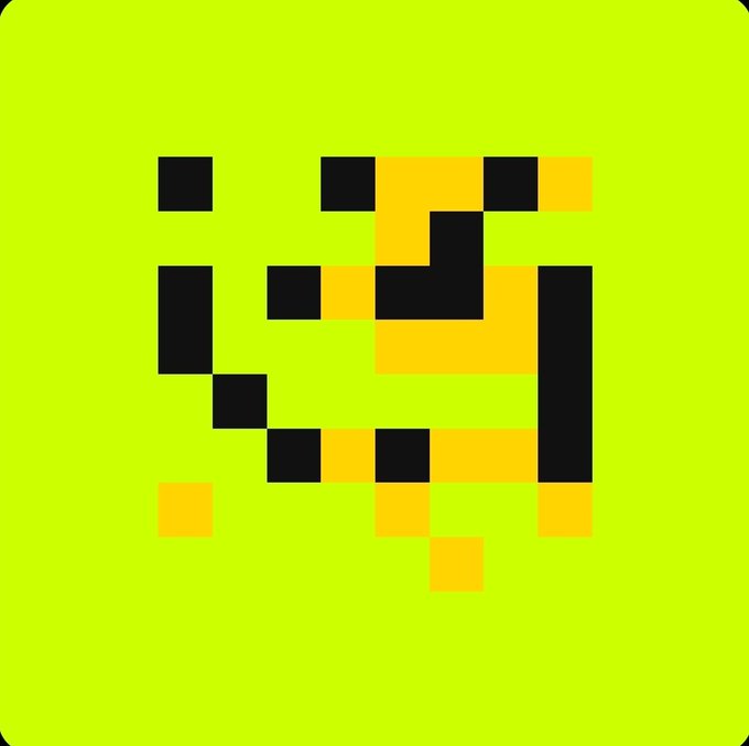 Pixelated lime green and black logo of Binance on a bright green square background.