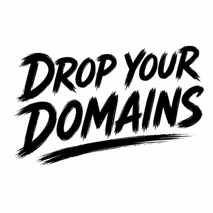 Black brush-stroke text on a white background reading "DROP YOUR DOMAINS" with an underline.