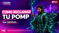 A promotional graphic with text 'FRIDAY PROMOTION', 'COMO RECLAMAR TU POMP', and 'Por Herimax.', featuring a character in green attire amidst green energy effects.