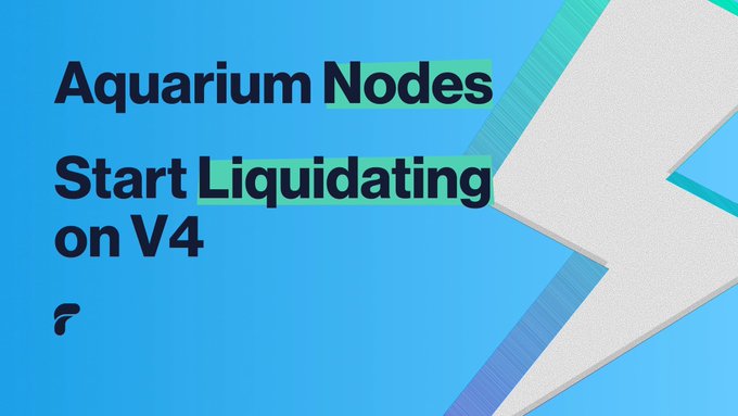 Text on a blue and white background reads 'Aquarium Nodes Start Liquidating on V4' with certain words highlighted.