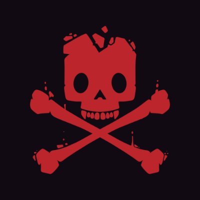 A simple red skull and crossbones icon on a dark grey background.