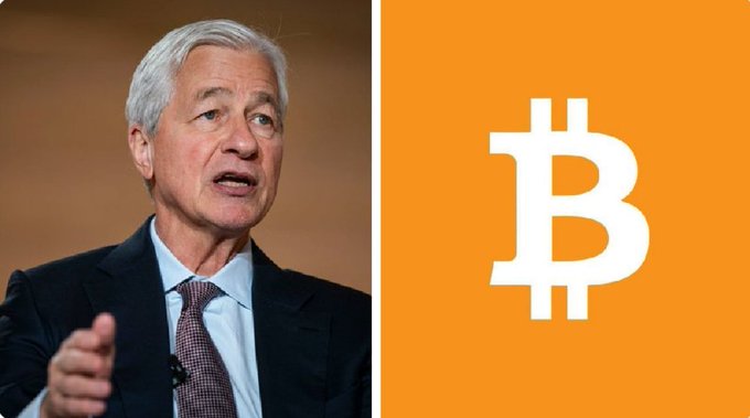 The image shows an American businessman wearing a suit and tie against an orange background with the white letter "B" on it. The background also displays an advertisement for Bitcoin, emphasizing its increasing adoption as a digital alternative to gold.