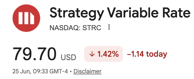 The image shows a screenshot of a trading app with a red circle containing three white bars. The top bar displays "Trading" followed by the word "Strategy" which is displayed as "Strategy Variable Rate". The second bar contains the symbol for "Nasdaq" at the top left corner and "Strtr" on the right side of it, along with a red and black downward trend indicating that this strategy variable rate is currently decreasing. The bottom section shows the symbol for "US dollar" followed by two lines in red, one with a negative number below and another with a positive number above. In summary, the image displays an explanation about a current trading strategy that has decreased in value compared to a previous price of $80.