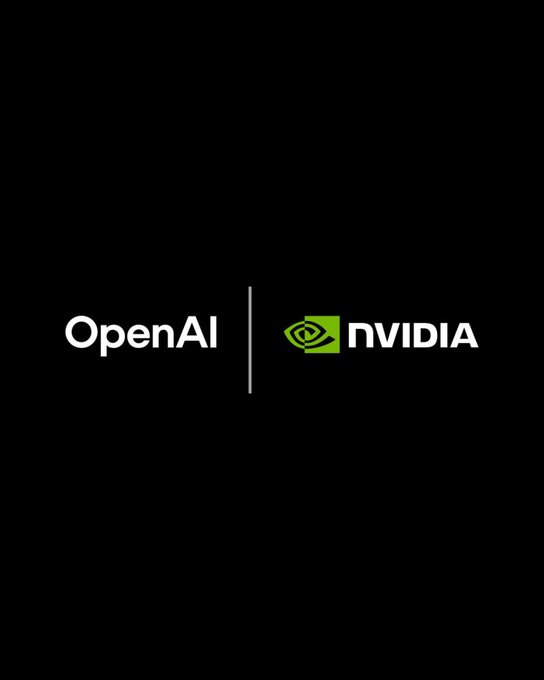 A black graphic displaying the OpenAI and NVIDIA logos side by side, separated by a vertical line.