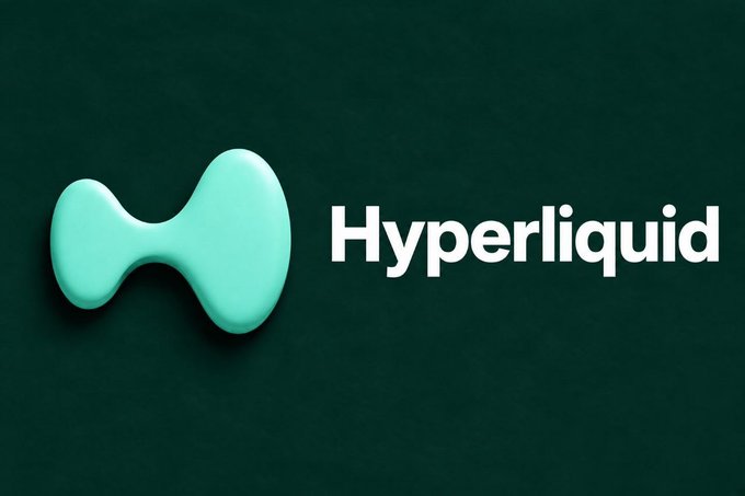 The Hyperliquid logo featuring a teal, fluid-like abstract symbol and white text on a dark green background.