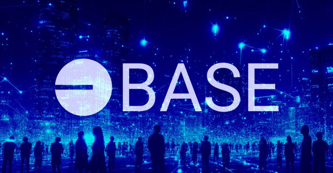 A blue graphic featuring the word 'BASE' in large white letters next to a circular logo, set against a backdrop of a glowing, digital city skyline with silhouettes of a crowd.