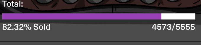 A progress bar showing "82.32% Sold" with "4573/5555" items sold, displayed against a dark background with purple graphics.