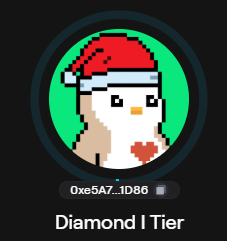 The image features a cartoon penguin wearing a red Santa hat, standing against a black background with a green circle around it. Below the penguin, there's text that reads "Diamond I Tier" followed by a number, which could be a code or a reference number for the penguin in the post. The text also mentions an "@AbstractChain", possibly indicating the source of the image or the creator of the post.