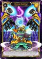 A heavily blurred, panoramic close-up shot showing vibrant, multicolored streaks of purple, blue, gold, and teal—likely capturing the iridescent holographic foil on a ChimpersHQ NFT trading card. The motion blur effect emphasizes the prismatic shine that the poster raves about, visually conveying why they consider it an "absolute grail" collectible.