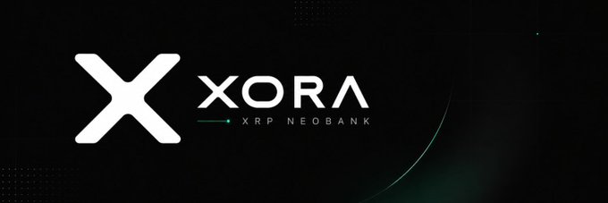 Logo for XORA with the tagline 'XRP NEOBANK' in white on a dark background.