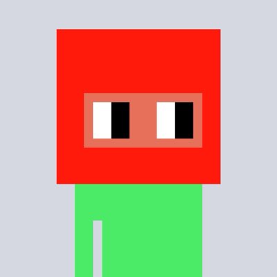 The image shows a pixel-art style character with a red head, green body, and white-and-black rectangular eyes, resembling a simple meme-style design like Pepe or a similar crypto mascot. The illustration appears to be the branding or mascot for "SHittoshii," the ordinals project referenced in the post as the "true king of ordinals."